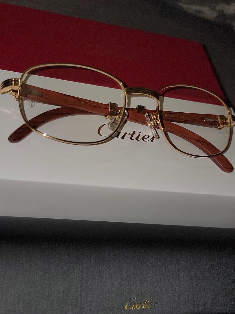 Cartier Gold Metal & Wood Frame Glasses